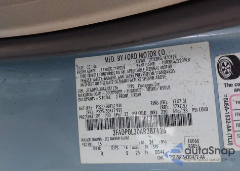 2010 Ford Fusion Hybrid из США, поврежденный, VIN 3FADP0L30AR387126